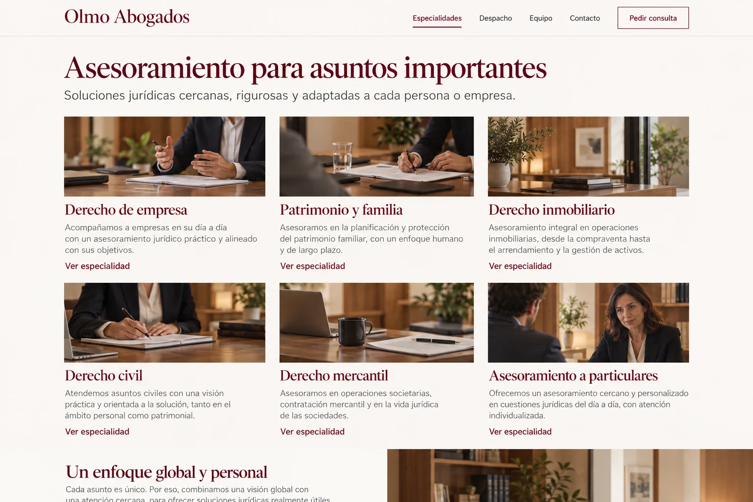 Áreas de práctica del mismo despacho de abogados de ejemplo