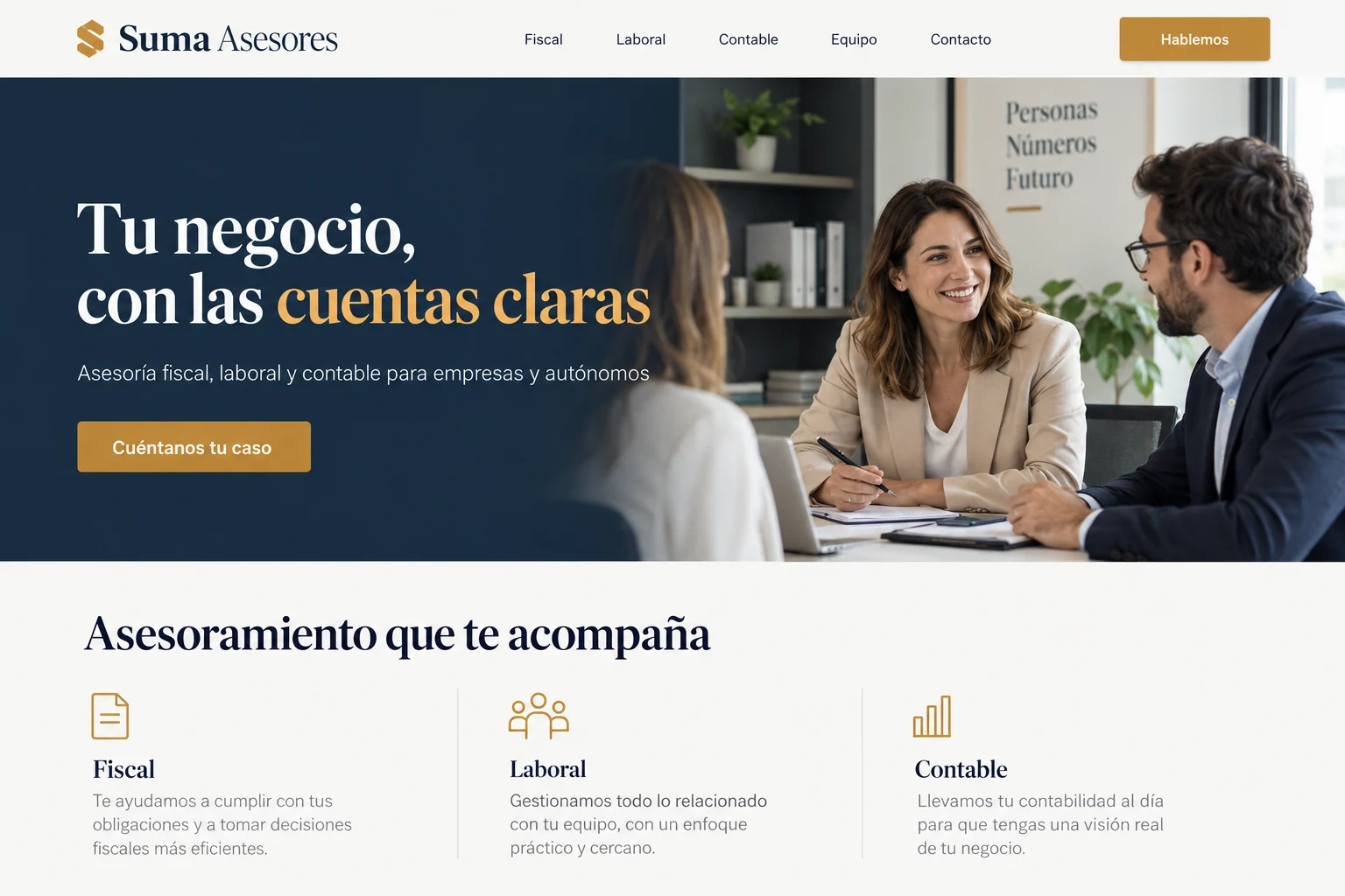 Inicio ilustrativo de la asesoría ficticia Suma Asesores