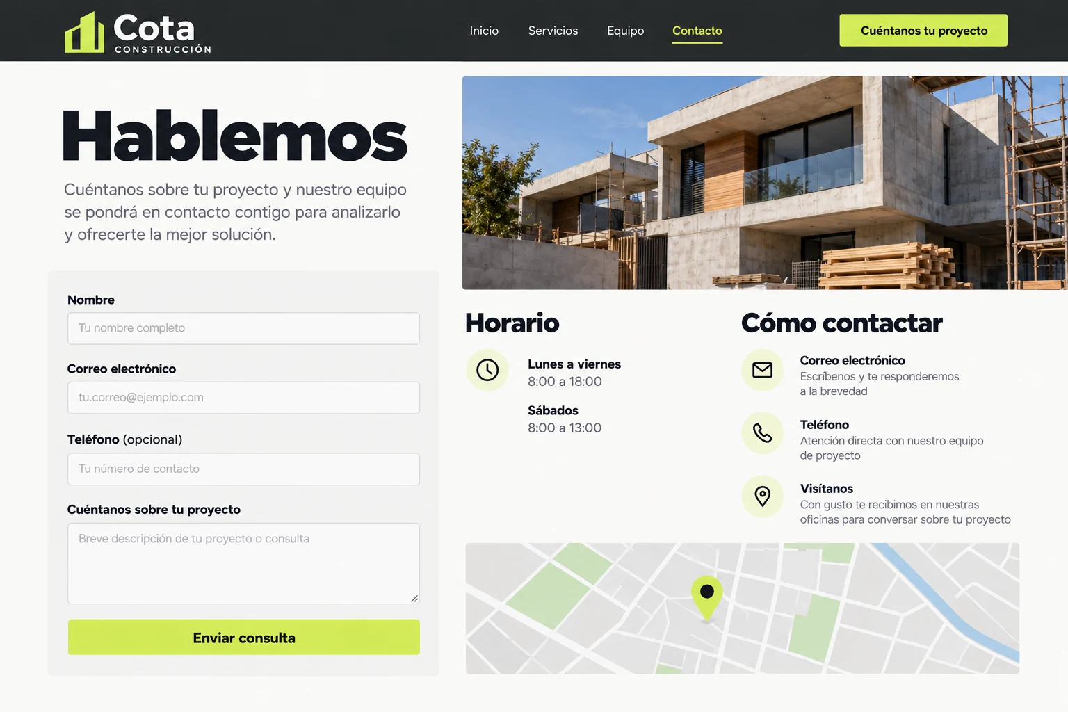 Consulta de proyecto a Cota Construcción mediante formulario ilustrativo