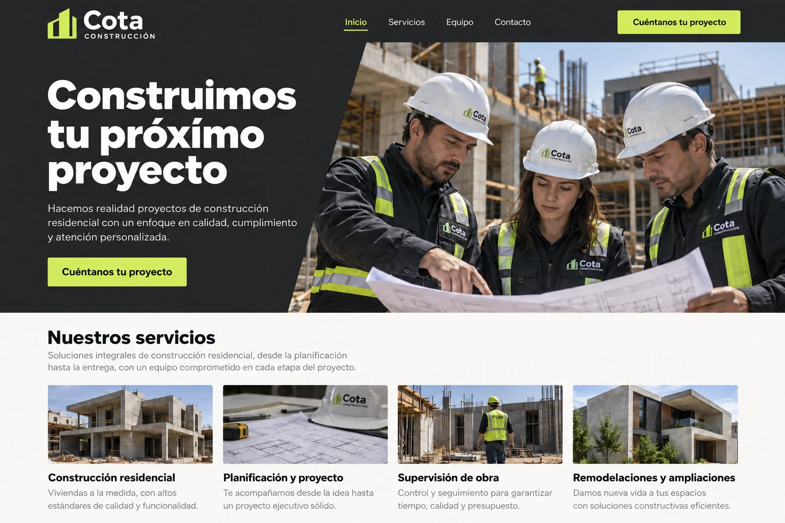 Inicio de Cota Construcción con una cuadrilla ficticia en obra residencial