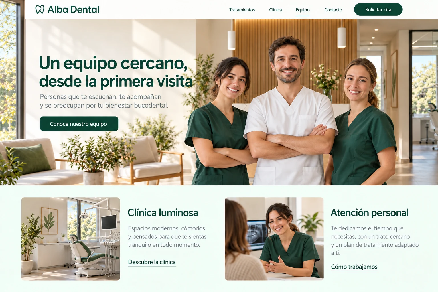 Presentación ilustrativa del equipo de la misma clínica ficticia