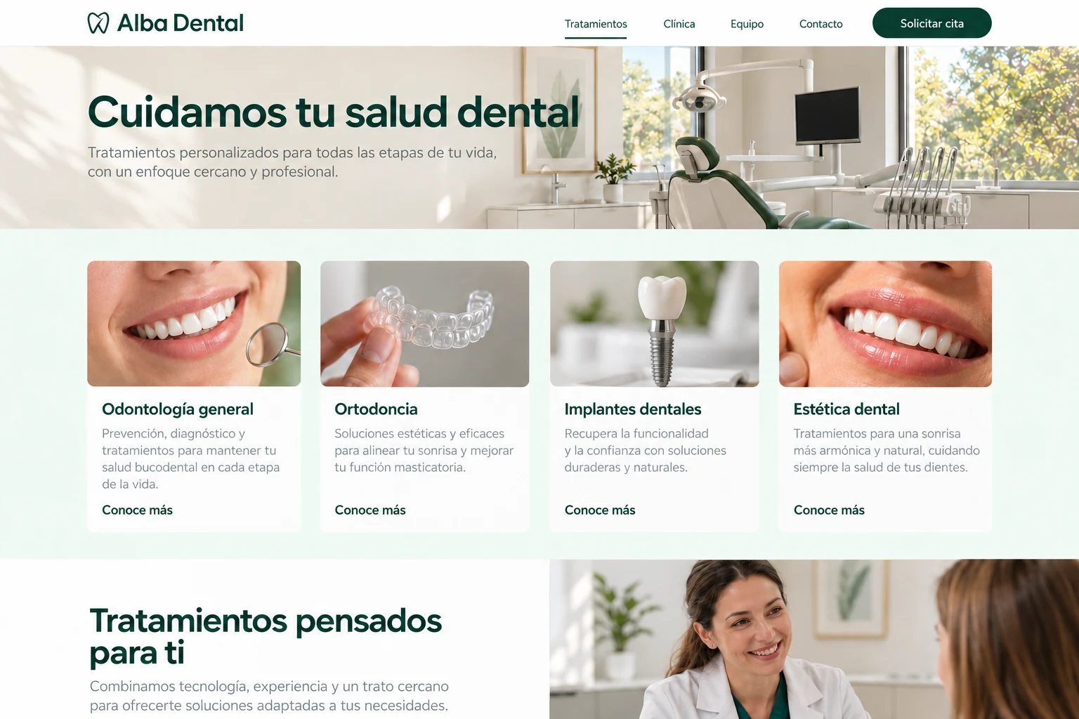 Tratamientos de la misma web dental ficticia Alba Dental