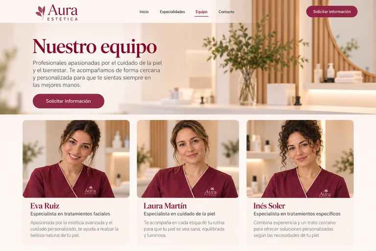 Profesionales ficticios del mismo centro de estética Aura