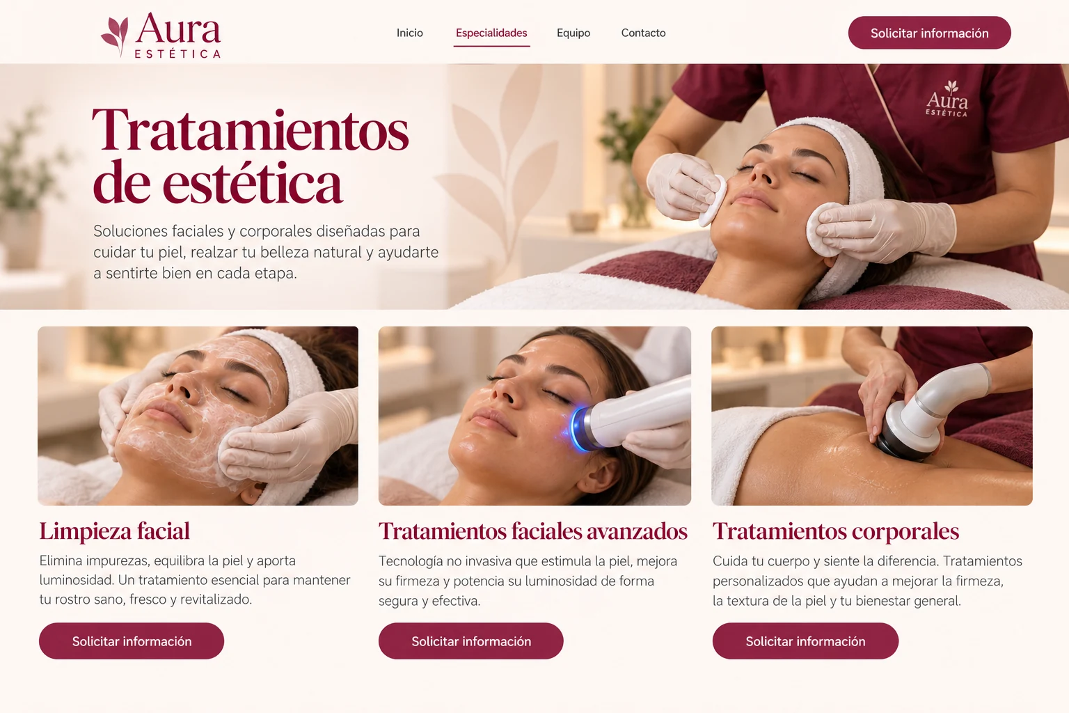 Tratamientos faciales y corporales del ejemplo Aura Estética