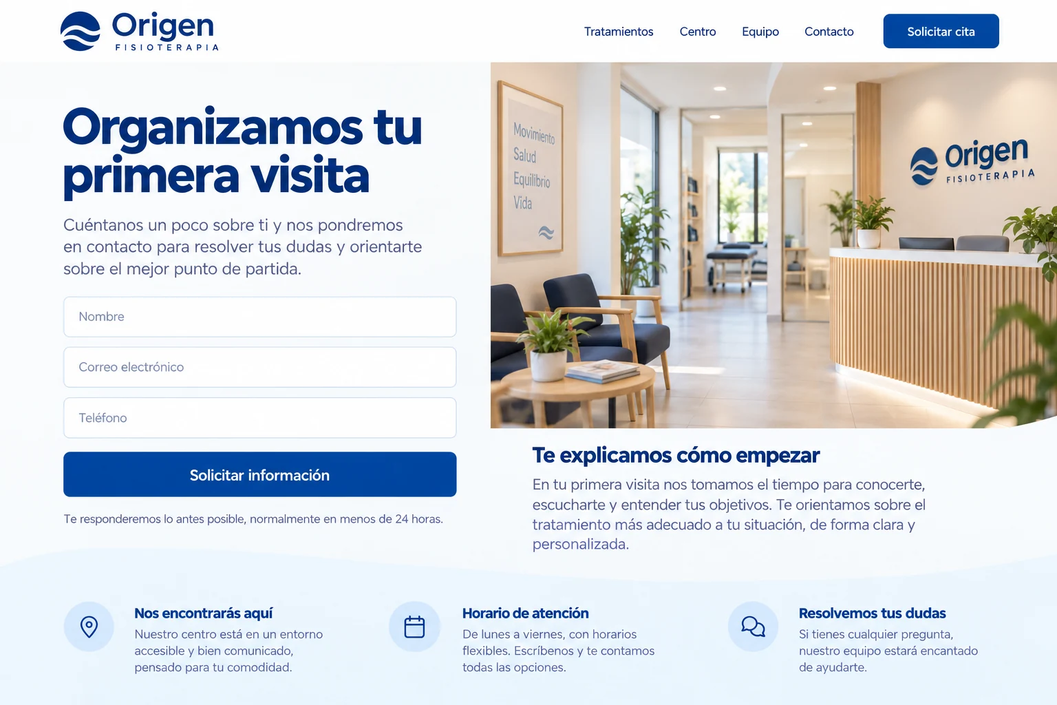 Solicitud de información de Origen Fisioterapia sin datos de salud
