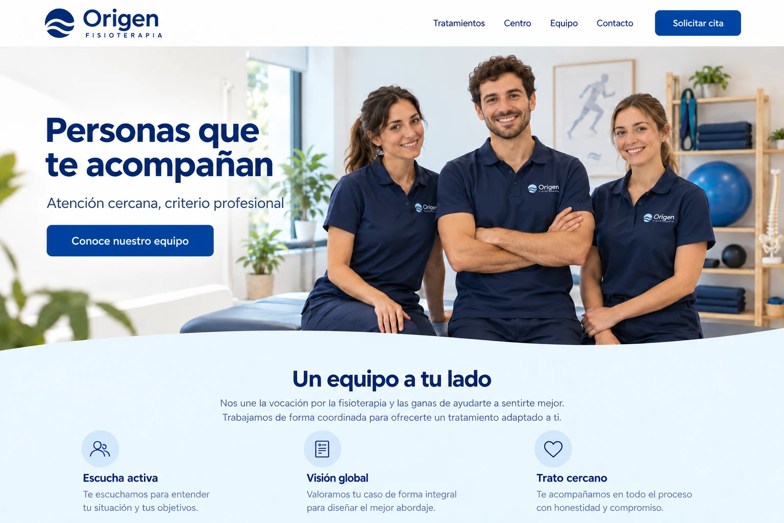 Equipo ficticio y salas del mismo ejemplo Origen Fisioterapia