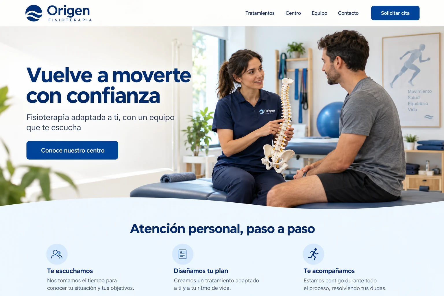 Inicio ilustrativo del centro ficticio Origen Fisioterapia