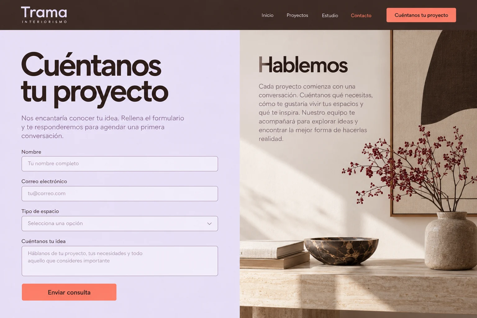 Formulario de consulta para un proyecto de interiorismo