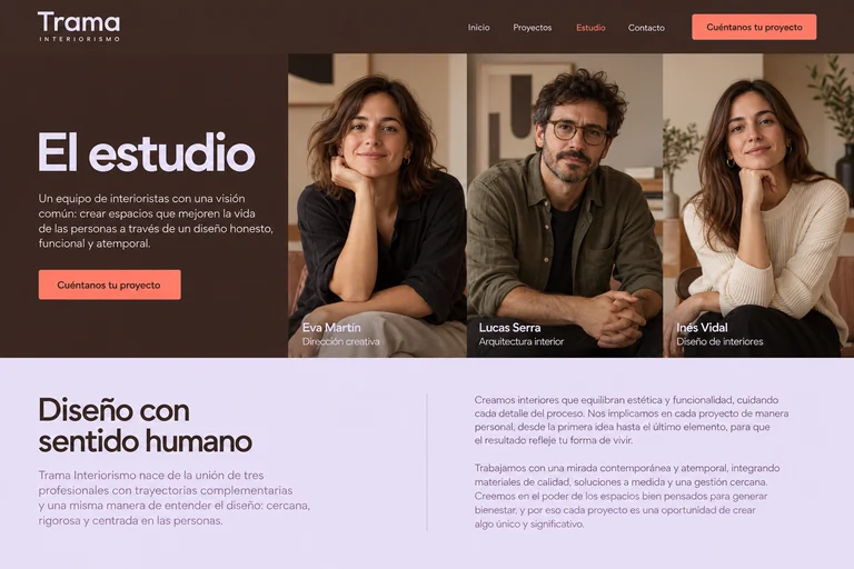 Equipo y enfoque del estudio ficticio Trama Interiorismo