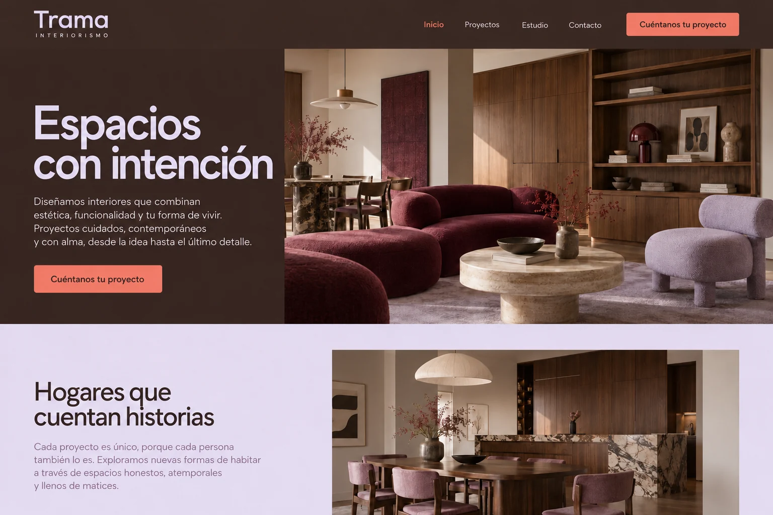Inicio ficticio de Trama Interiorismo con un proyecto residencial