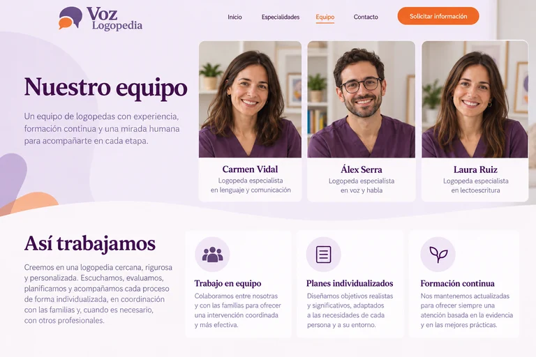 Profesionales ficticios del centro Voz Logopedia