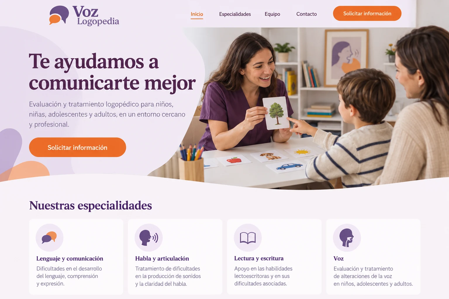 Inicio del ejemplo Voz Logopedia con una sesión ilustrativa