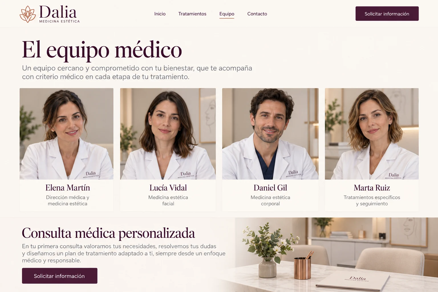 Retratos del equipo médico ficticio de Dalia