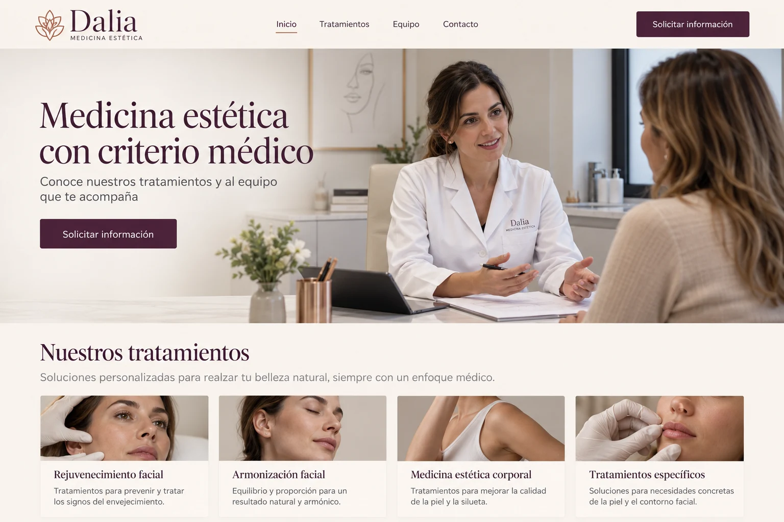 Inicio ilustrativo de Dalia Medicina Estética con atención médica profesional