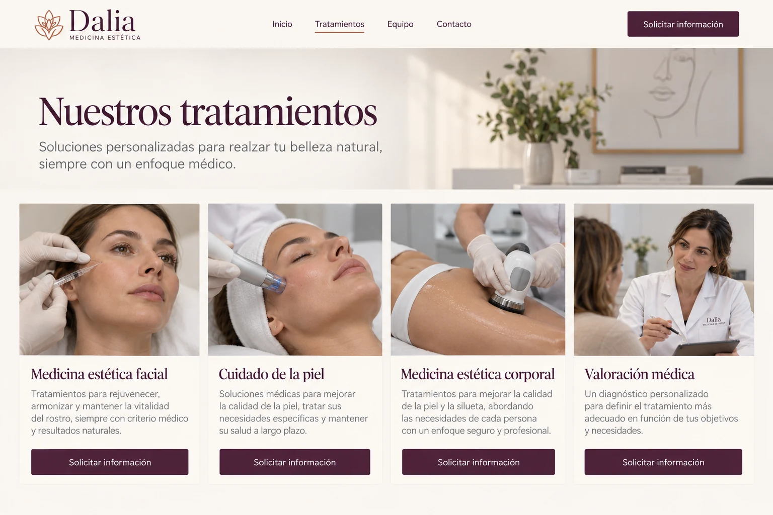 Tratamientos informativos del ejemplo Dalia Medicina Estética