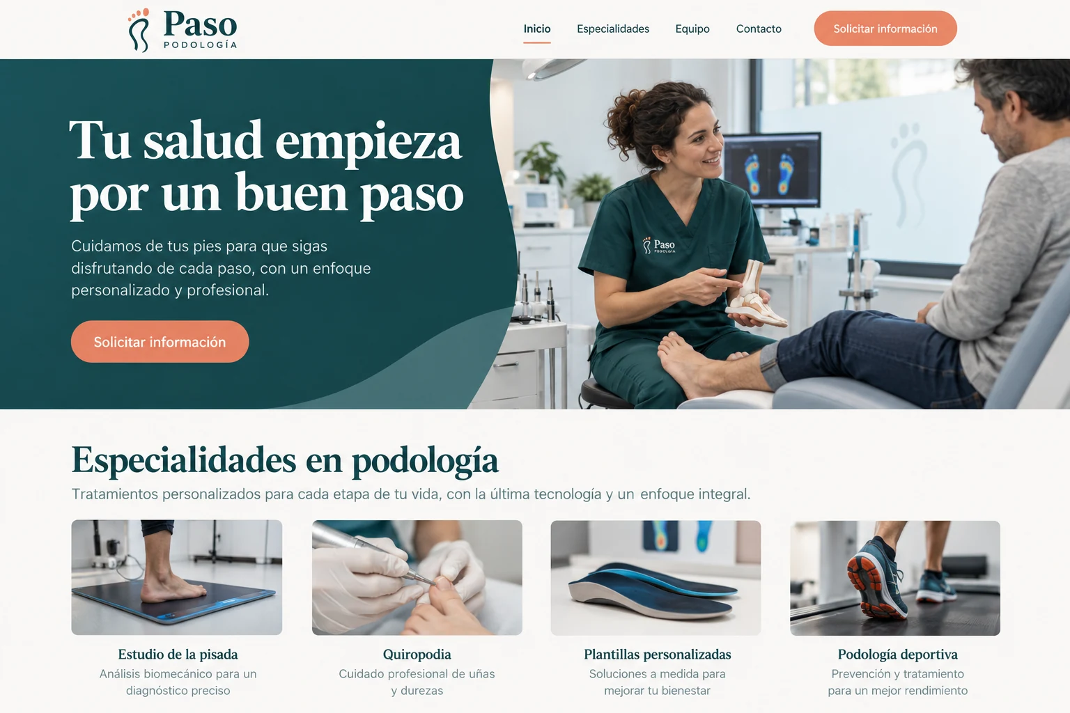 Inicio del ejemplo Paso Podología con consulta podológica ficticia