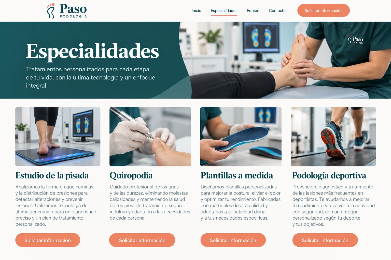 Áreas de podología del mismo ejemplo Paso