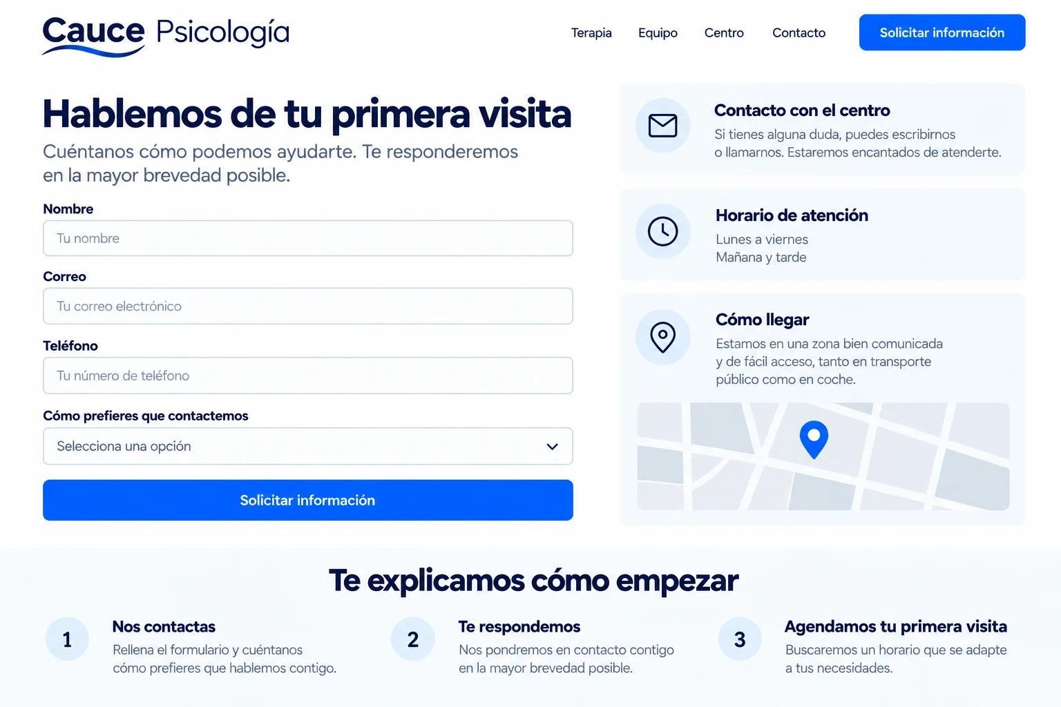 Contacto informativo del centro de ejemplo sin datos clínicos