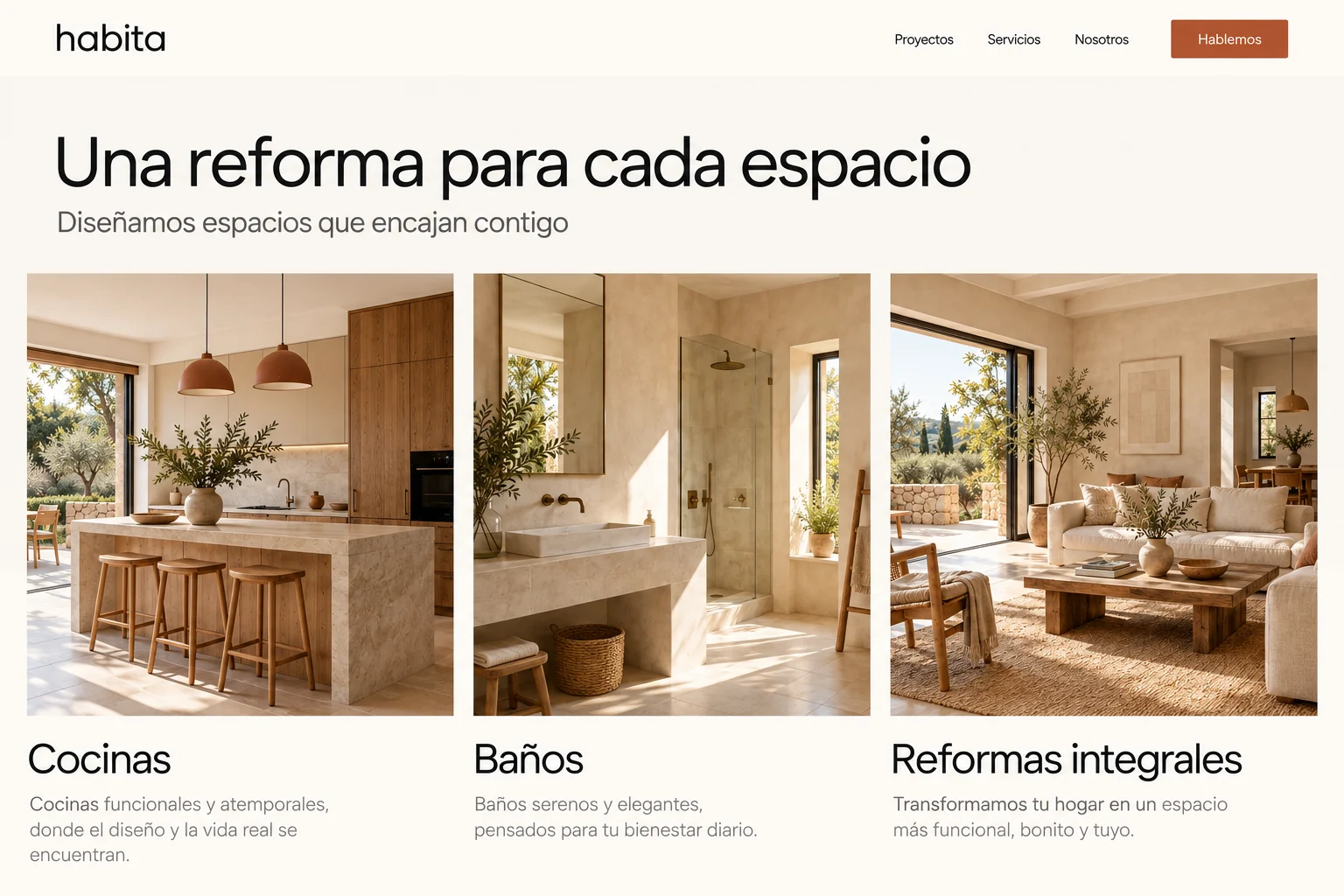 La misma web de ejemplo presenta reformas de cocinas, baños y viviendas