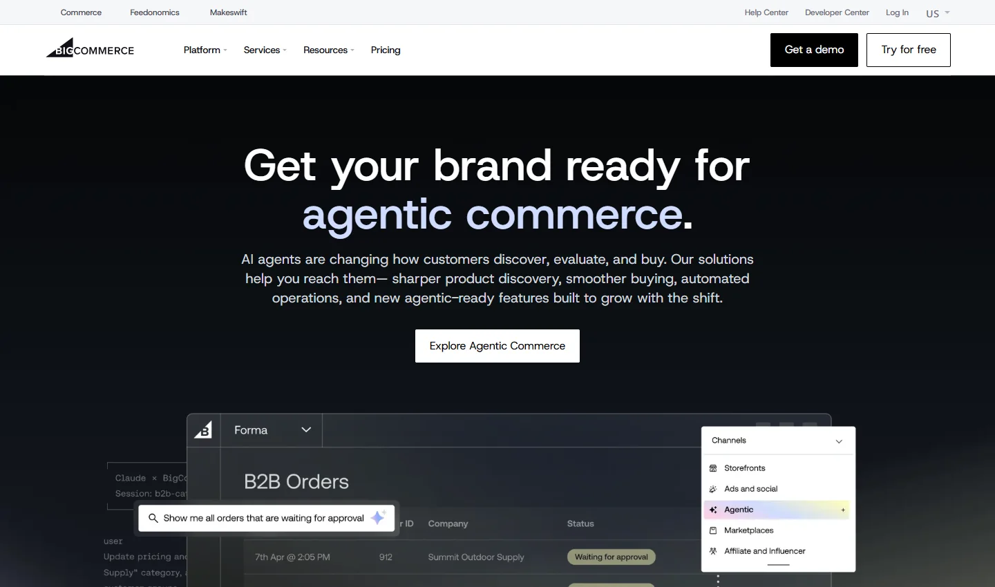 Captura de la portada pública de BigCommerce, tomada el 23 de octubre de 2026