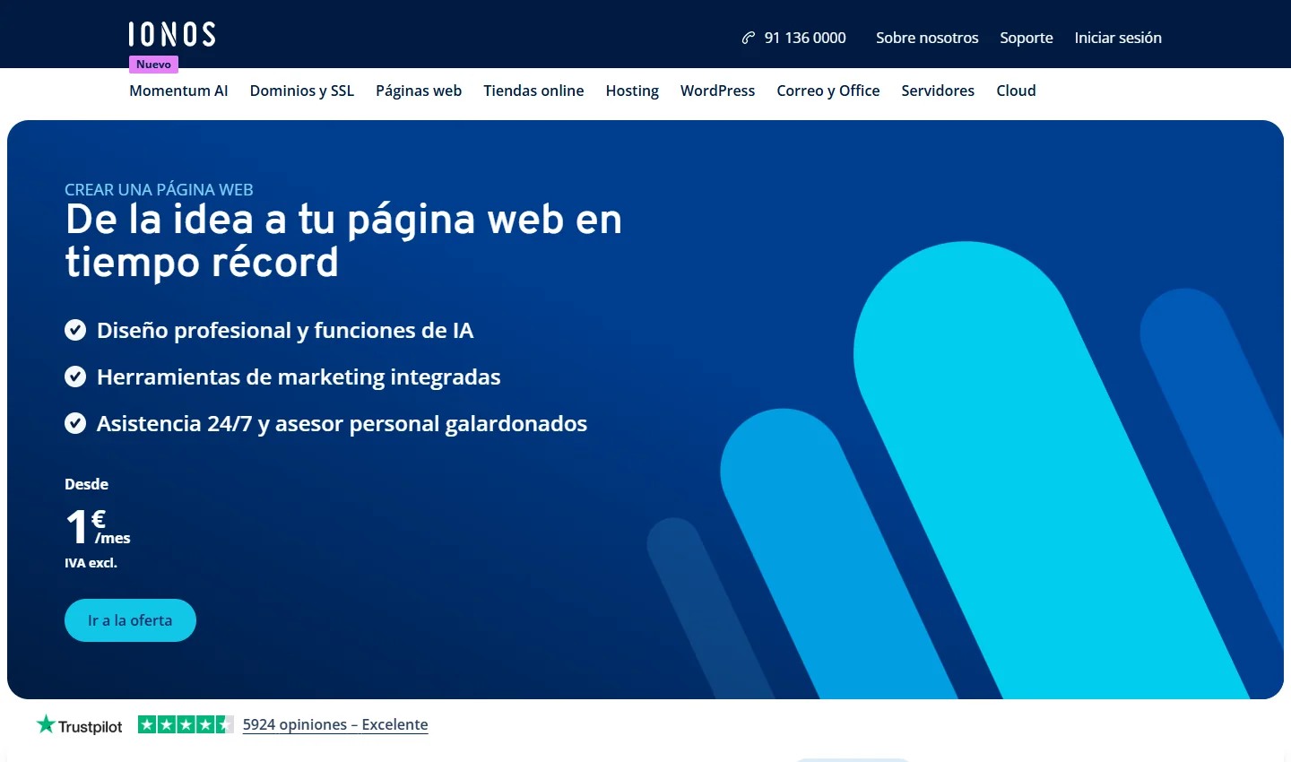 Captura de la portada pública de IONOS MyWebsite, tomada el 23 de octubre de 2026