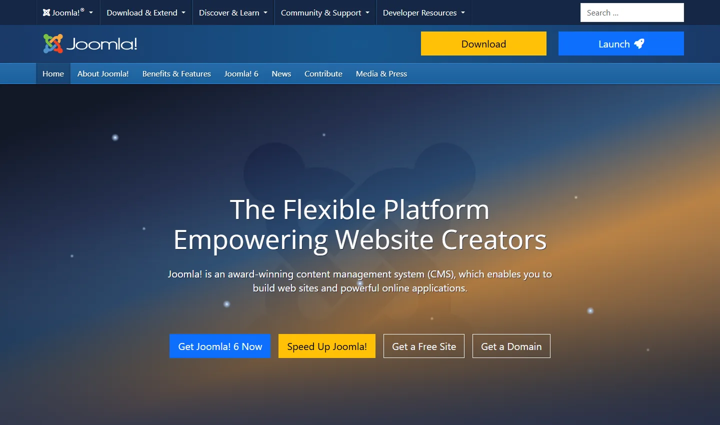 Captura de la portada pública de Joomla, tomada el 23 de octubre de 2026