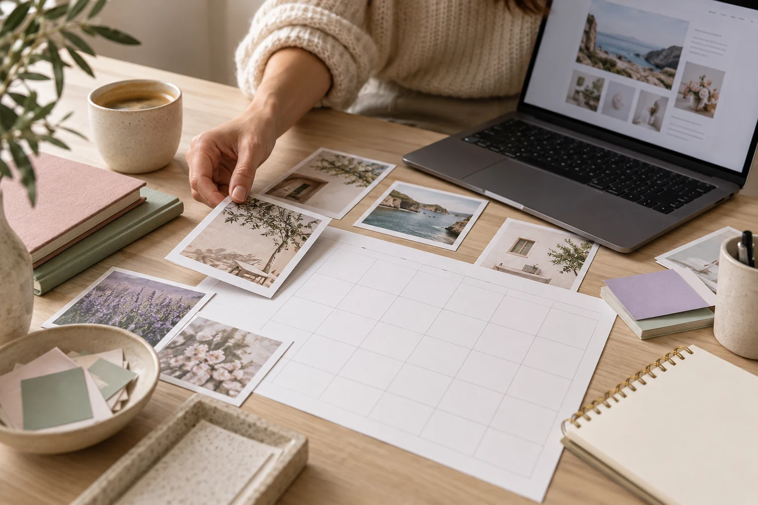 Calendario, materiales y portátil organizados para planificar una web